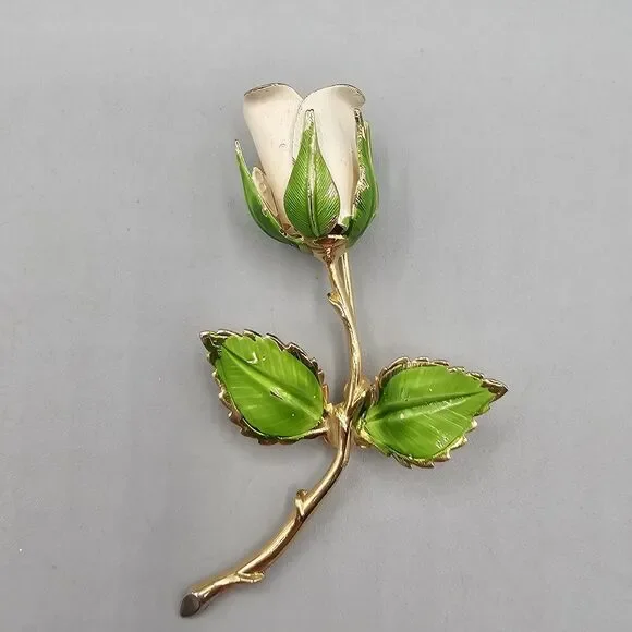 Lot Enamel Flower Brooch Pin (3) Gold Tone Pink Peach White Rose Floral Giovanni - Picture 6 of 13